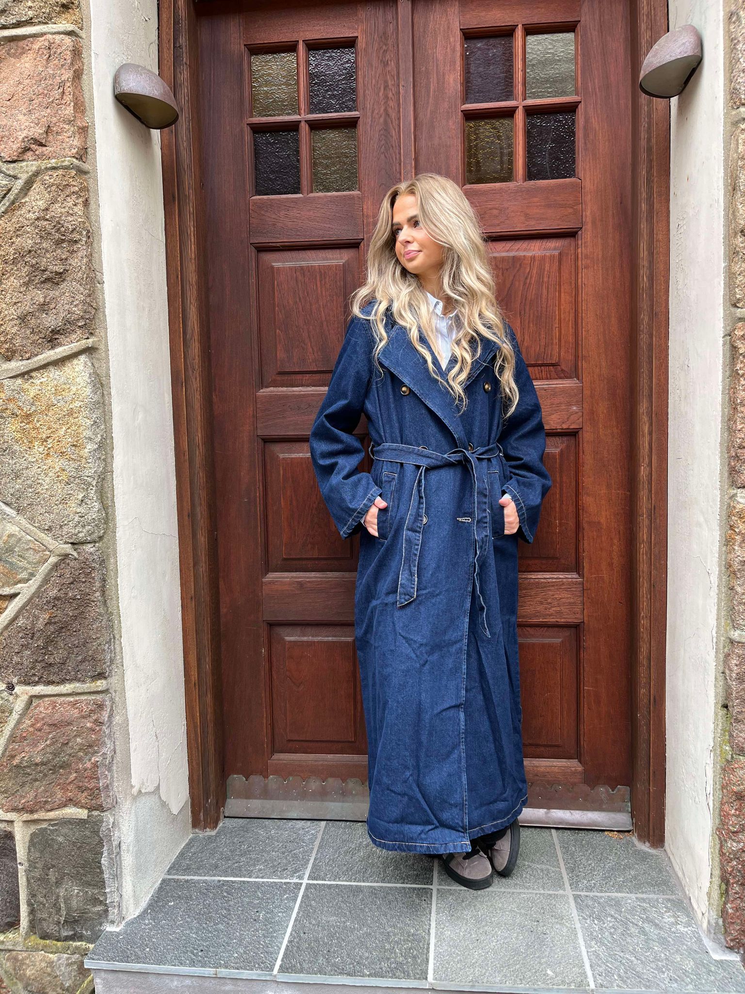 PCFREYA Trenchcoat - Dark Blue Denim
